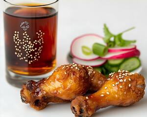Delicious Glazed Chicken Drumsticks with Sesame Seeds - A Realistic Food Photo