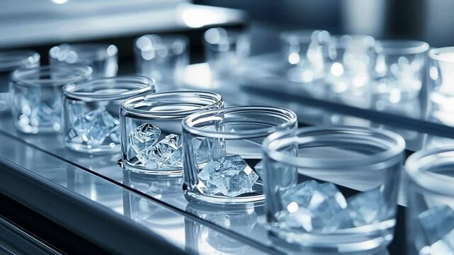 A closeup view of a sample holder with multiple crystallization plates each showcasing diverse crystal shapes and sizes illustrating the variability and experimentations in protein