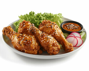 Delicious Sesame Glazed Chicken Drumsticks Photo - Crispy Fried Chicken with Radishes and Lettuce