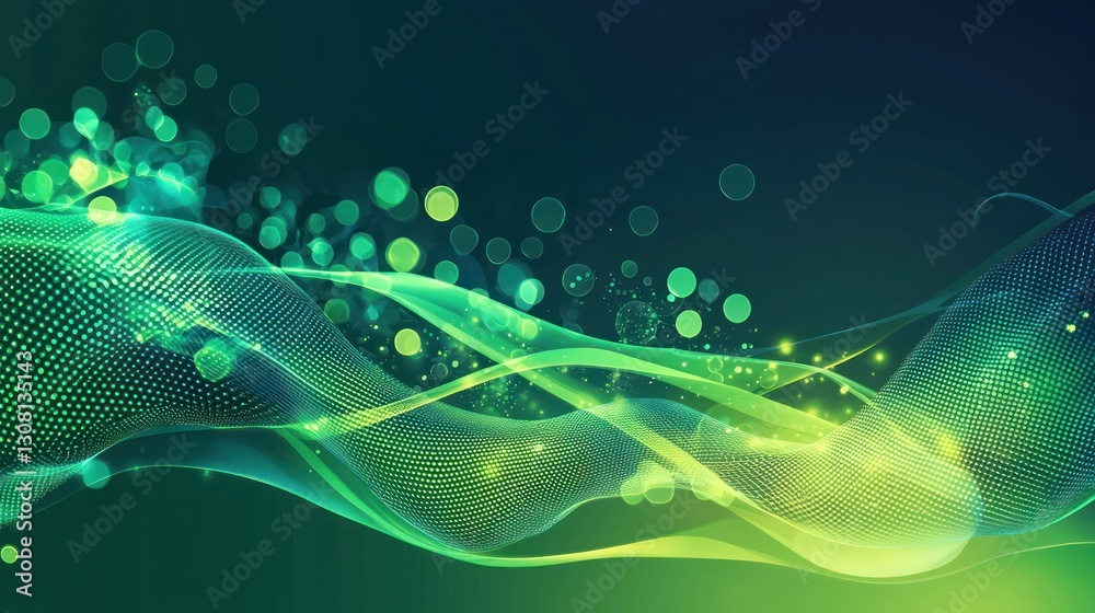 Poster An abstract green and blue background with organic patterns and glowing elements.