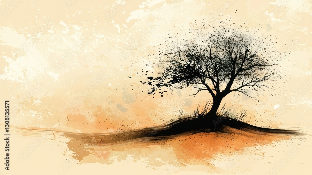 Poster an abstract tree background with artistic brush strokes and earthy tones.