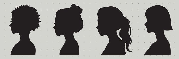 Silhouette profiles diverse hairstyles isolated element vector