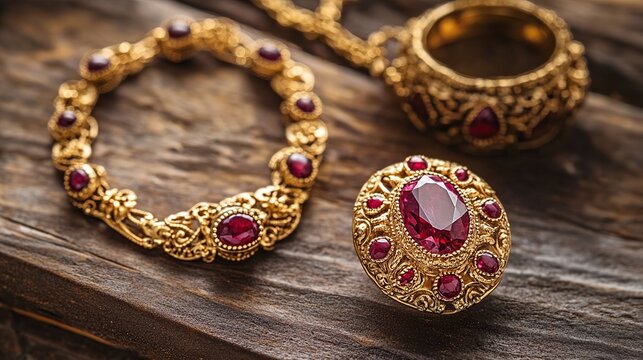 Exquisite Ruby and Gold Jewelry Collection: A Showcase of Intricate Craftsmanship