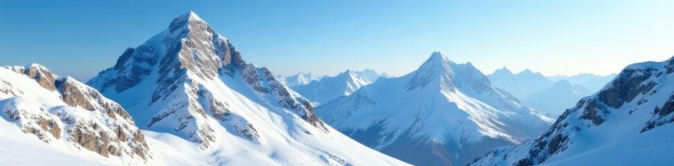Obraz premium Snow-covered summit peak of ski resort mountain, frozen, scenery, resort