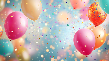 Colorful carnival festival background with bright balloons confetti and decorative lights