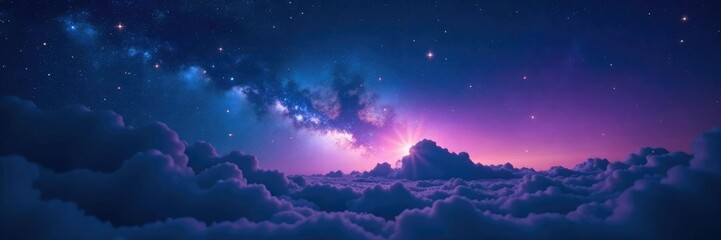 Fototapeta premium Dark sky with sparkling stars and soft aurora glow, constellation, galaxy