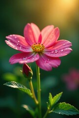 Obraz premium Flower with dew drops glistening in morning light, plant, closeup