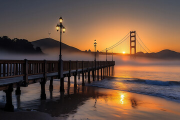  san francisco summer sunrise foggy pier
