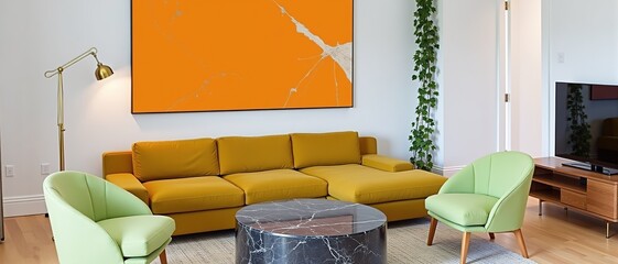 A vibrant mix of bold paintings, modular sofas, retro arcade machines, floating shelves, indoor gardens, and elegant decor creates stunning, modern, and eclectic interior spaces