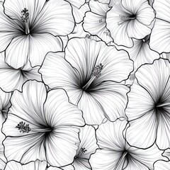Elegant monochrome hibiscus floral pattern.