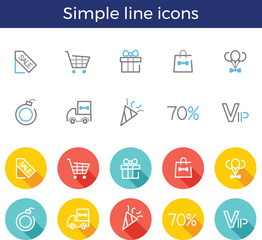 Clothing shopping simple line icon set, vector illustration
