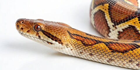 Fototapeta premium Macro Photography: Python Snake Skin Texture, Detailed Reptile Scales, Close Up, Natural Pattern, Animal Skin, Serpentine Texture, Wildlife Photography