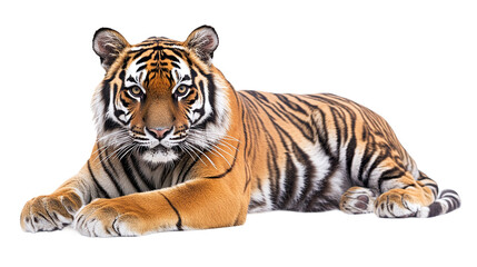 Fototapeta premium Majestic tiger isolated on transparent background, perfect for wildlife conservation, animal art projects, and bold graphic design concepts featuring the fierce beauty of big cats.