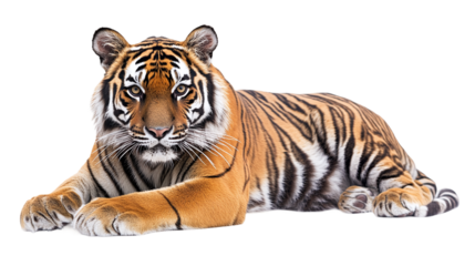 Majestic tiger isolated on transparent background, perfect for wildlife conservation, animal art projects, and bold graphic design concepts featuring the fierce beauty of big cats.