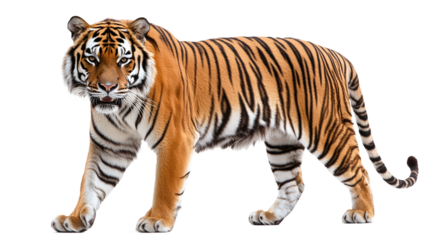 Majestic tiger isolated on transparent background, perfect for wildlife conservation, animal art projects, and bold graphic design concepts featuring the fierce beauty of big cats.
