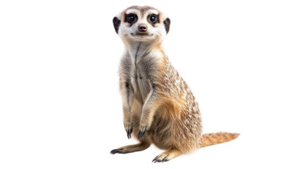 Meerkat standing alert on a transparent background, ideal for wildlife designs, educational materials, and nature-themed projects.