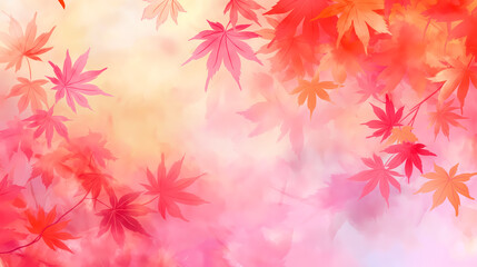 Vibrant Autumn Leaves in Soft Pink and Red Hues, Warm Fall Colors Background

