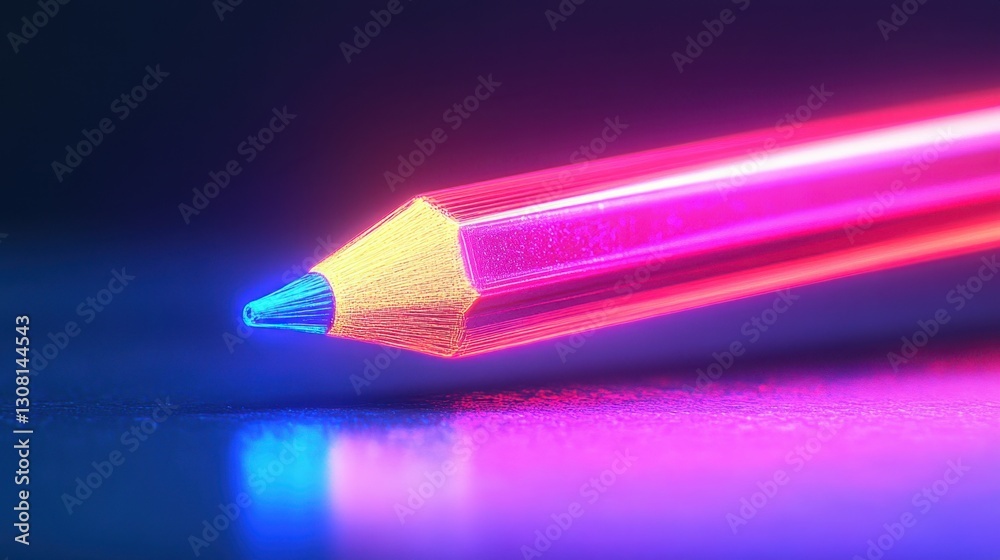 Fototapete neon-style pencil transforming into a blinking text cursor, futuristic edit concept