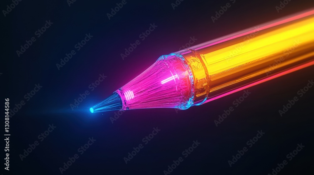 Fototapete neon-style pencil transforming into a blinking text cursor, futuristic edit concept