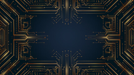 Futuristic Gold Circuit Board Pattern on Dark Blue Background for Technology and Innovation