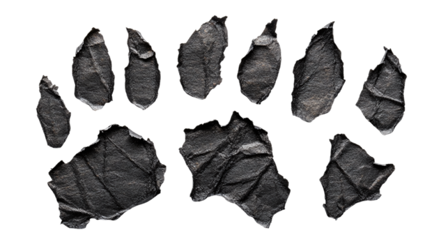 Pieces of torn black paper in animal claw shape png with white transparent background for creative design projects and unique art concepts.