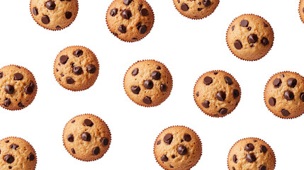 Plain muffin muffins with chocolate chips on transparent background, png file. various design angles showcasing delicious baked goods, ideal mockup template for artwork or digital designs.