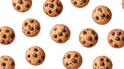 Plain muffin muffins with chocolate chips on transparent background, png file. various design angles showcasing delicious baked goods, ideal mockup template for artwork or digital designs.