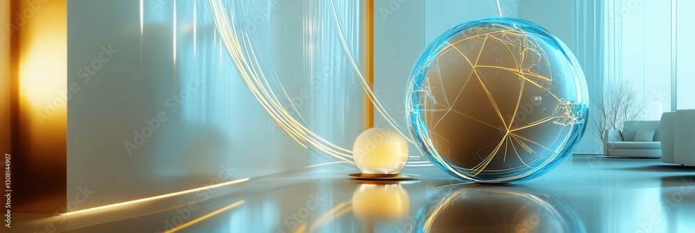 Poster Modern abstract background featuring a stylized globe and glowing lines representing international connections Generative AI