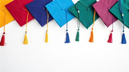 Obraz premium Minimalist Graduation Caps Photography: Row of Graduation Hats, Class of 2024, Ceremony, Achievement, Success