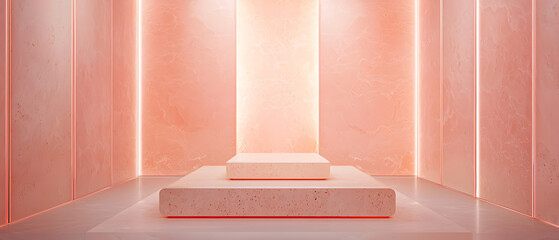 Modern minimalist display contemporary gallery interior design soft lighting centered view artistic presentation