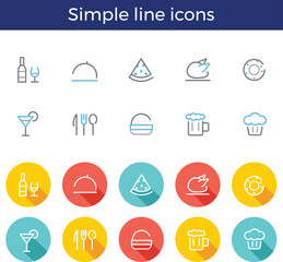 Cooking food simple line icon set, vector illustration