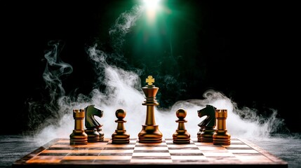 Dramatic Chess Game  King  Strategy  Competition  Smoke  Gold
