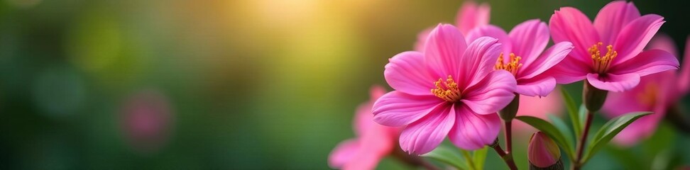 Obraz premium Vibrant pink flowers in full bloom against a blurred background, floral, background