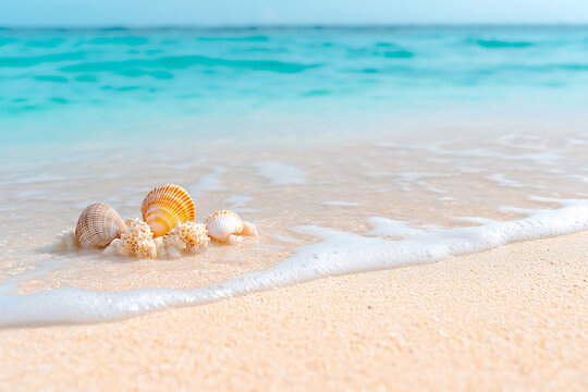  seychelles autumn midday seashell waves