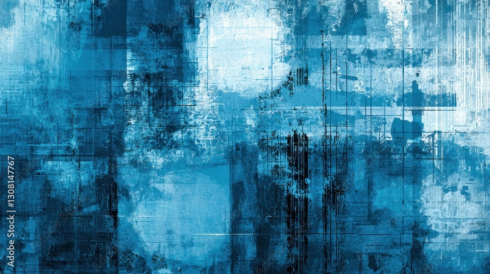 Poster A layered blue abstract design incorporating transparency and depth for a modern aesthetic.