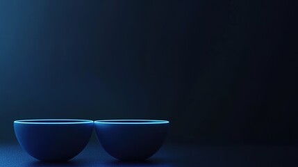 Glowing Minimalist Bowls Dynamically Positioned Against a Dark Background with Ample Space for Creative Text Integration