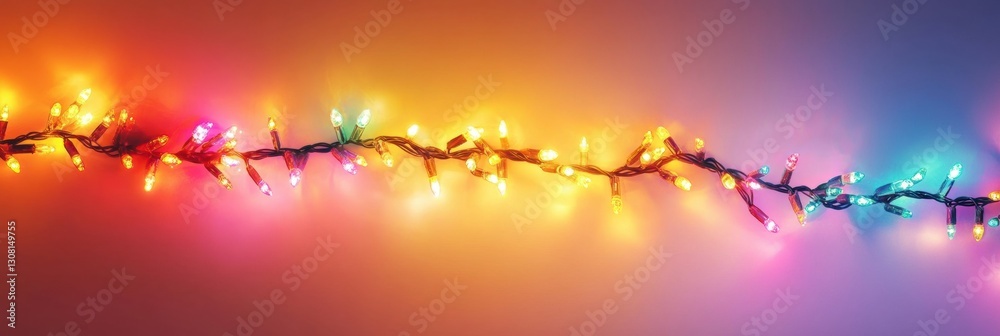 Aufkleber Colorful glowing lights create a festive garland in vibrant rainbow hues on a soft gradient backdrop Generative AI