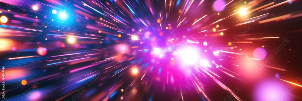 Aufkleber Bright neon colors create dynamic movement and light explosions in an abstract background Generative AI