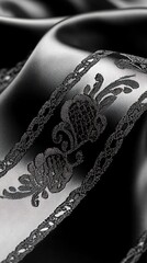 Obraz premium Monochrome elegance with intricate lace detailing on shimmering fabric