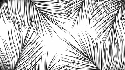 Monochrome botanical pattern shows dark palm fronds against a white background, creating a tropical and summery feel Perfect for backgrounds and textile prints.