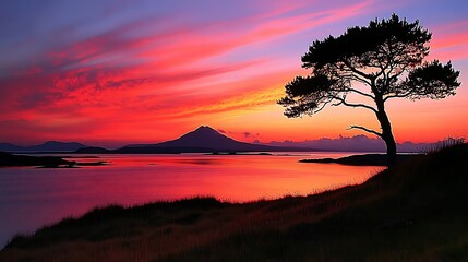 A Picturesque Sunset Paints the Sky and the Serene Landscape