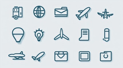 Fototapeta premium A lightweight icon set in uniform line thickness, ideal for modern and minimalistic designs.