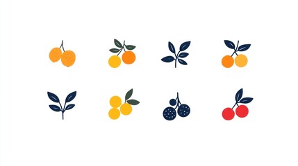 Fruit icons set, colorful fruit illustrations, flat style, various types, healthy eating