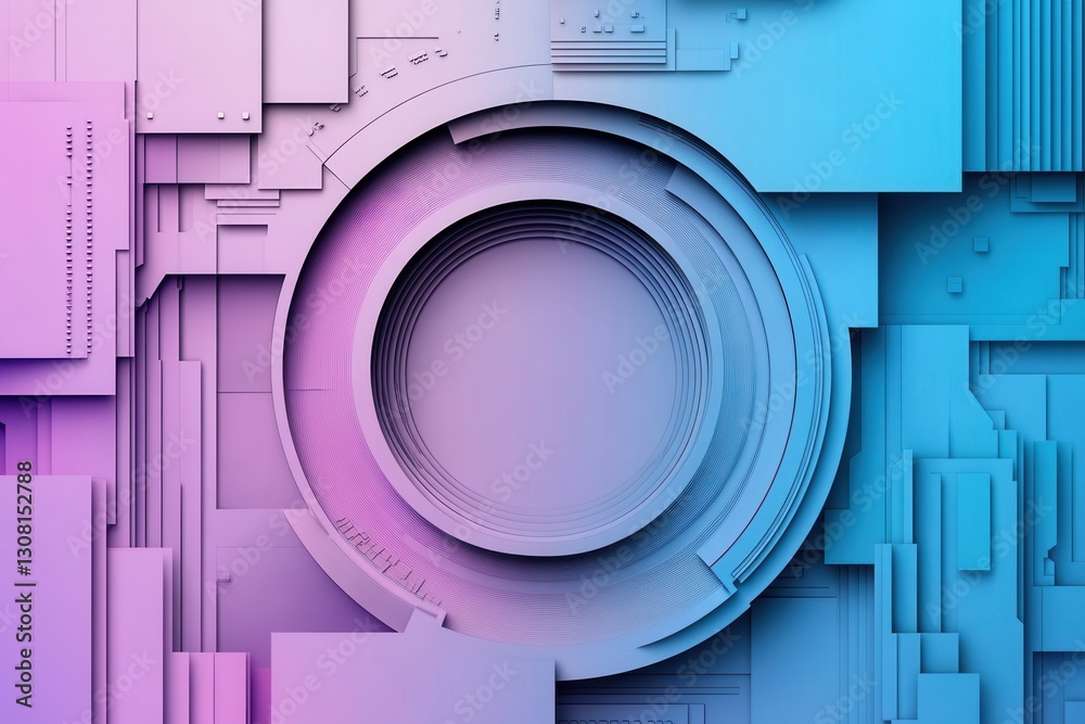 Aufkleber futuristic paper art design features layered cut outs and digital grid reflecting themes of cyber po