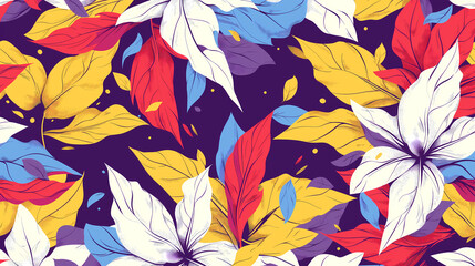 A vibrant pattern of colorful leaves creates a playful and decorative backdrop It is ideal for artistic and design projects.