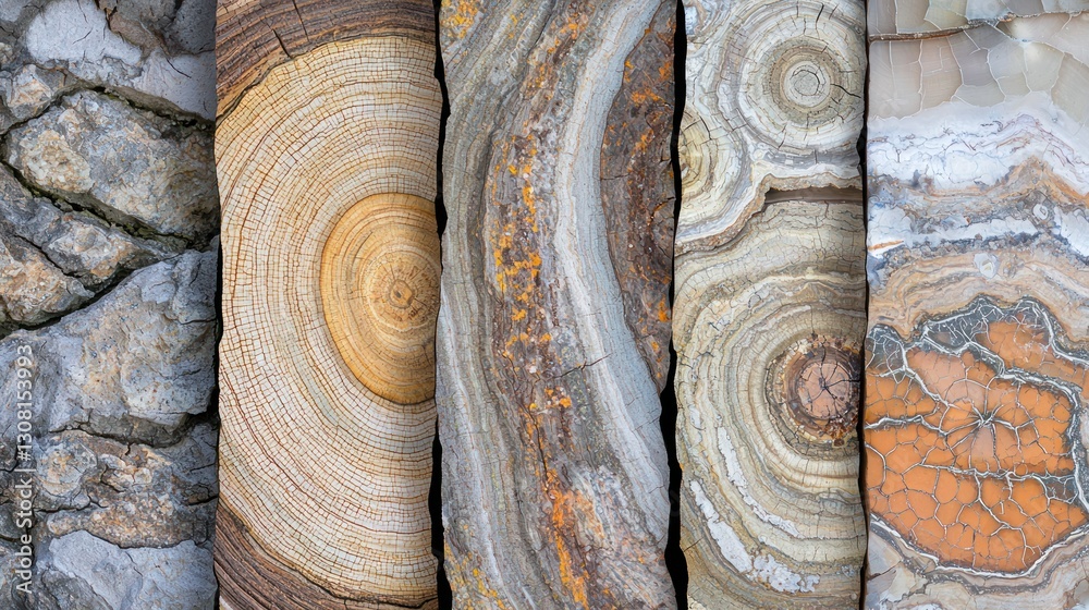 Poster A macro view of tree rings with cracks and textures, showing age and growth patterns.
