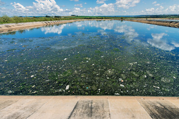 Leachate pond or Slurry pond, resulting from the processing of solid and liquid waste in water...