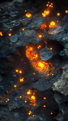 64. Glowing molecules of underground life interacting with minerals deep in the earth