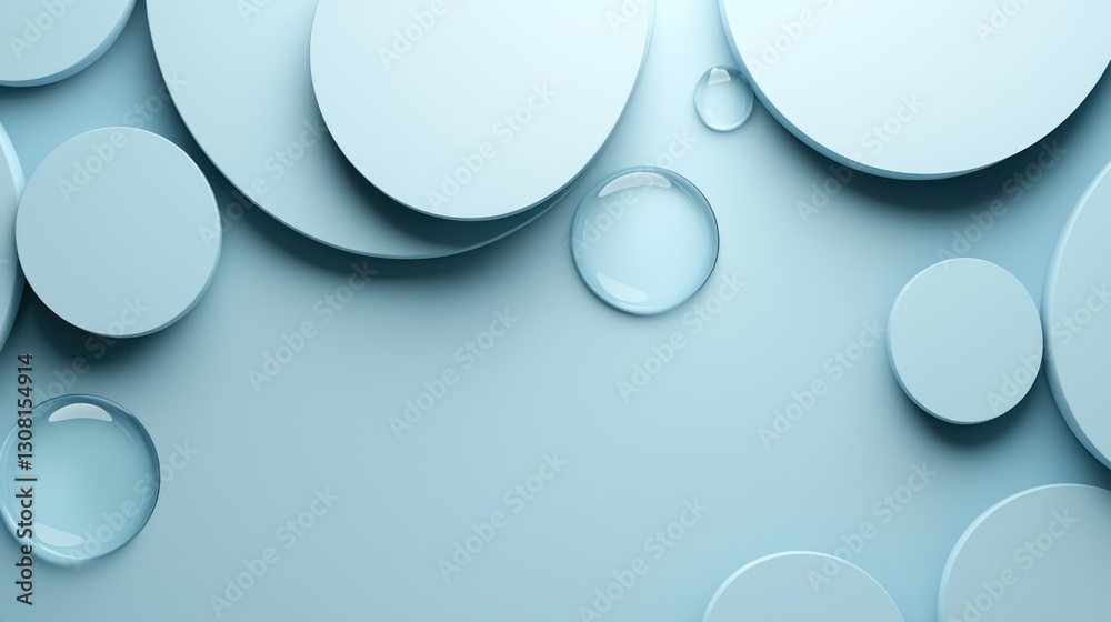 Poster A minimalist blue abstract background with overlapping circular elements and smooth gradients