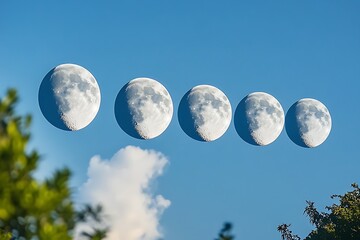 Naklejka premium Progressive lunar cycle in a crisp blue sky, natures celestial dance